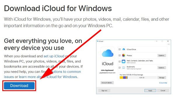 download iCloud Windows app